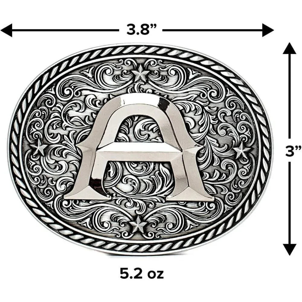 Women's Silver M Cowgirl Initial Large Letter Zinc Alloy Imported Belt Buckles